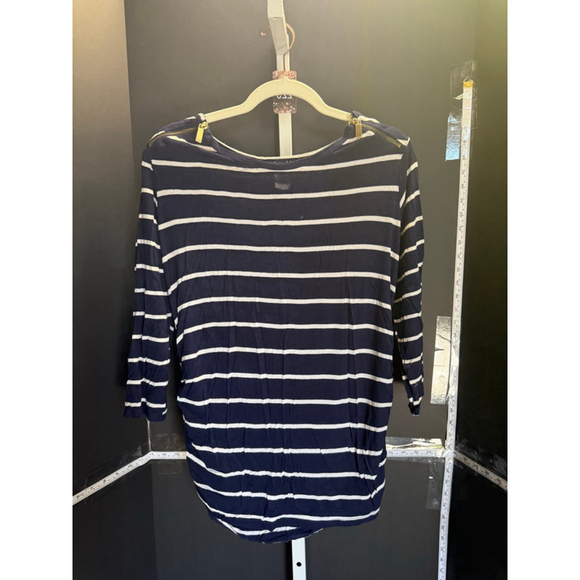 Olivia Blu Tops - Women's Olivia Blu Navy White Striped Shoulder Zip Long Sleeve Tee XL